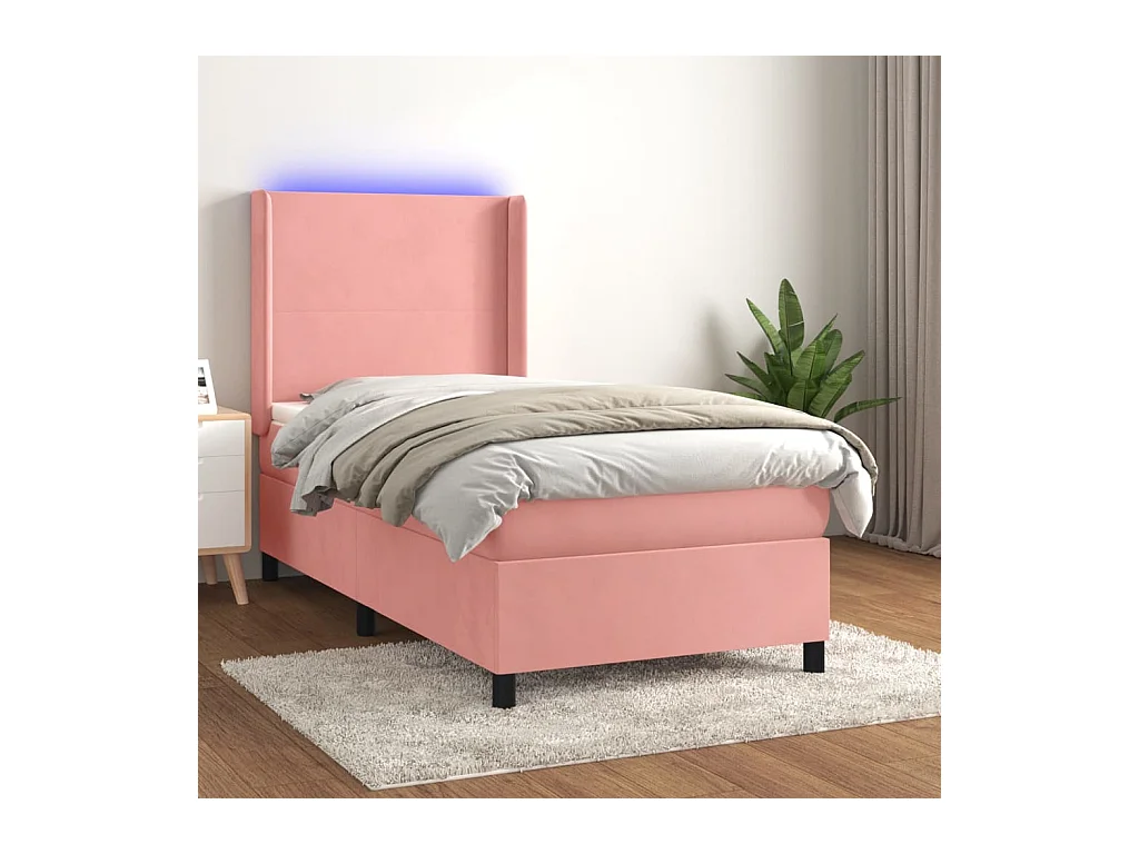 Boxspring met matras en LED fluweel roze 90x200 cm