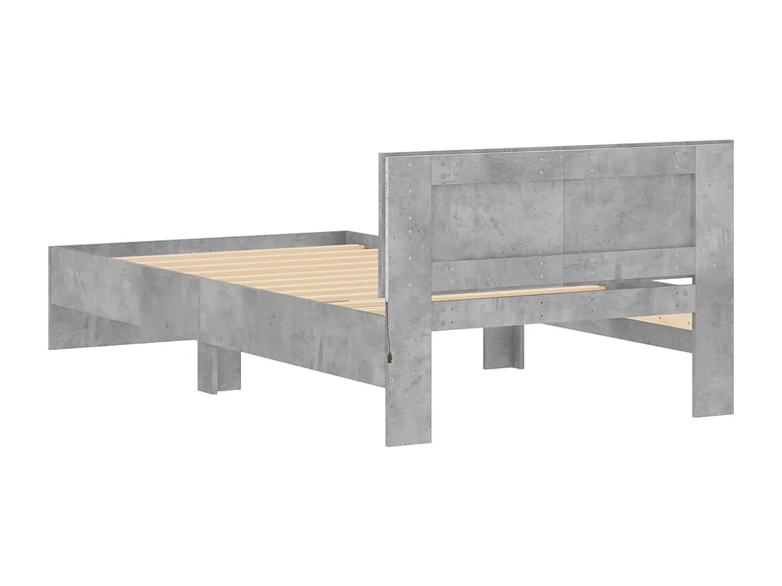 Cadre de lit tête de lit et lumières LED gris béton 100x200
