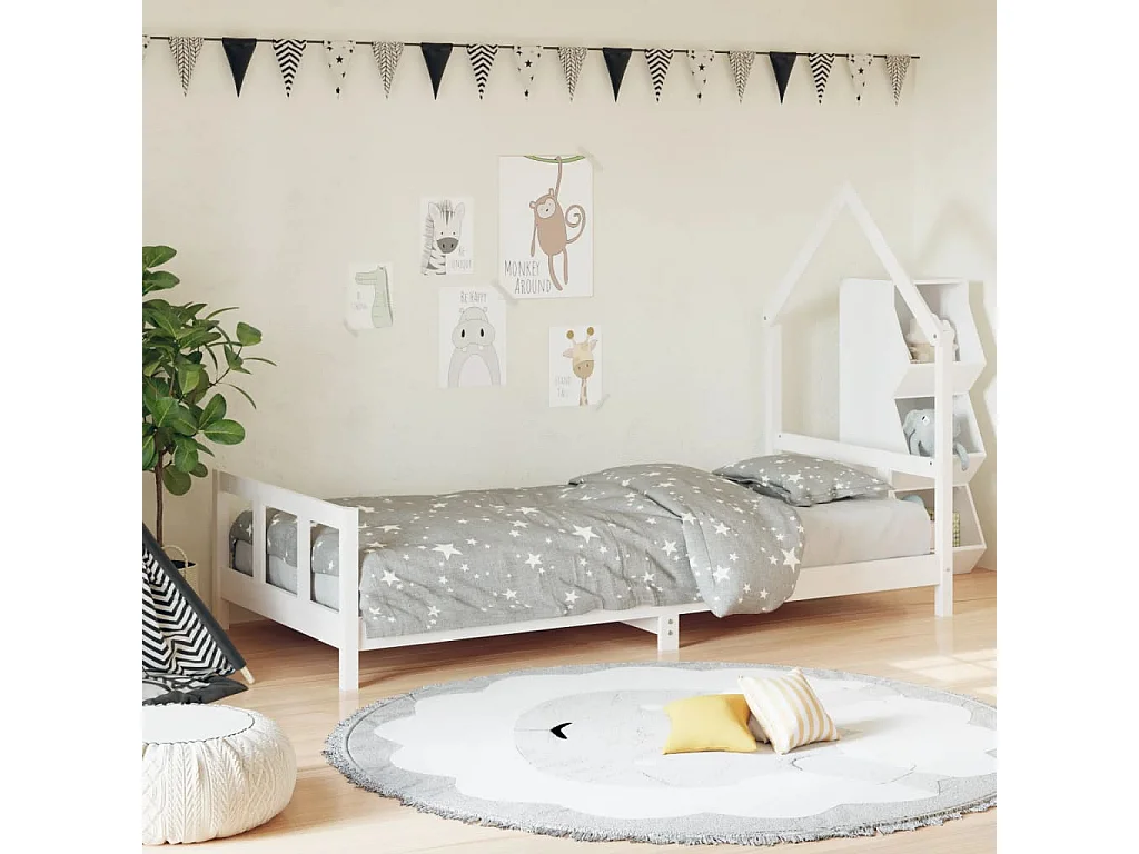 Cadre de lit pour enfants blanc 90x200 bois de pin massif
