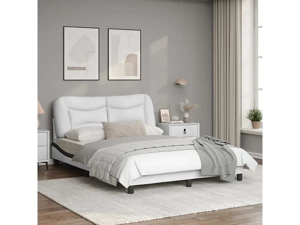 Cadre de lit avec lumières LED blanc noir 140x190 similicuir