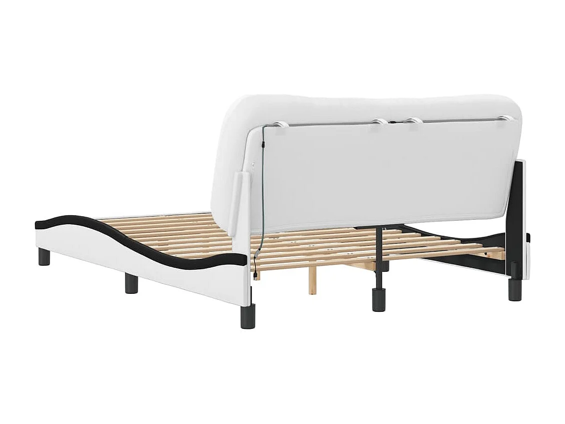 Cadre de lit avec lumières LED blanc noir 140x190 similicuir