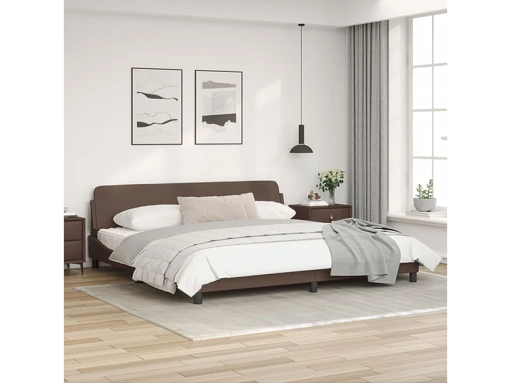 Cadre de lit avec tête de lit Marron 200x200 Similicuir