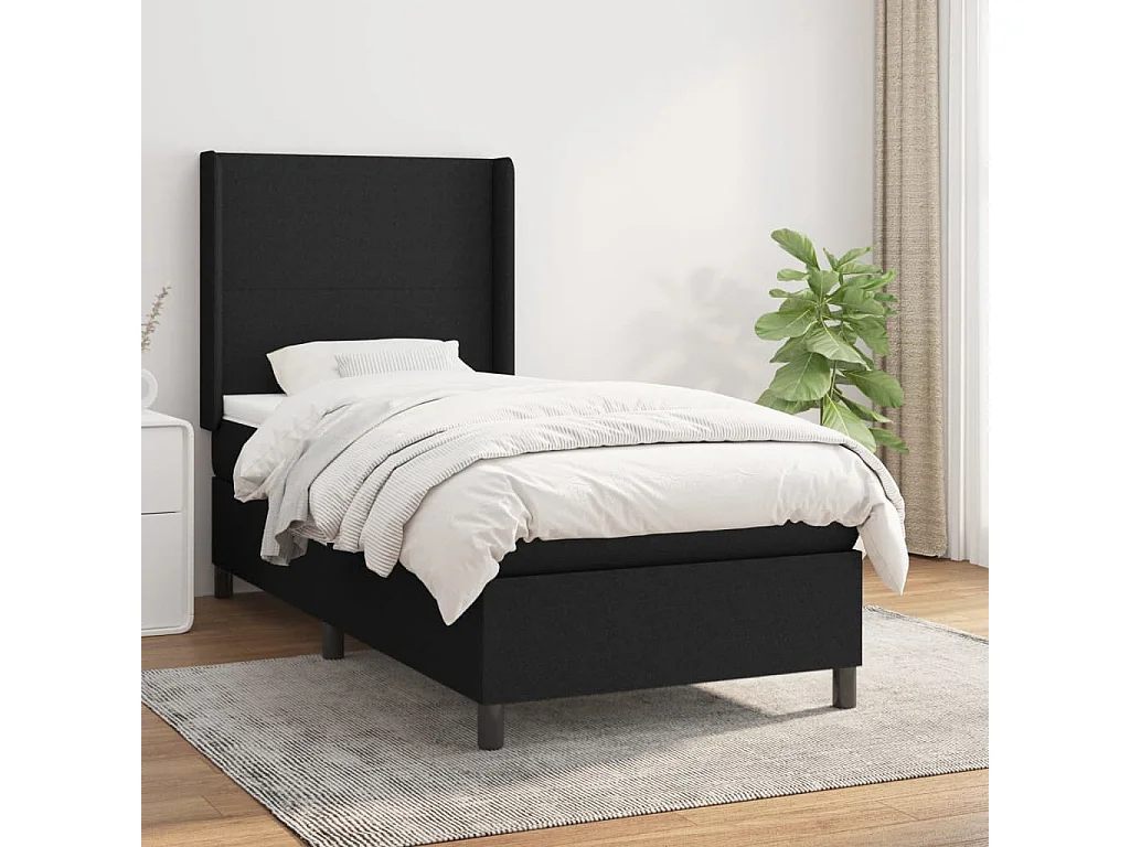 Sommier à lattes de lit avec matelas Noir 90x190 Tissu
