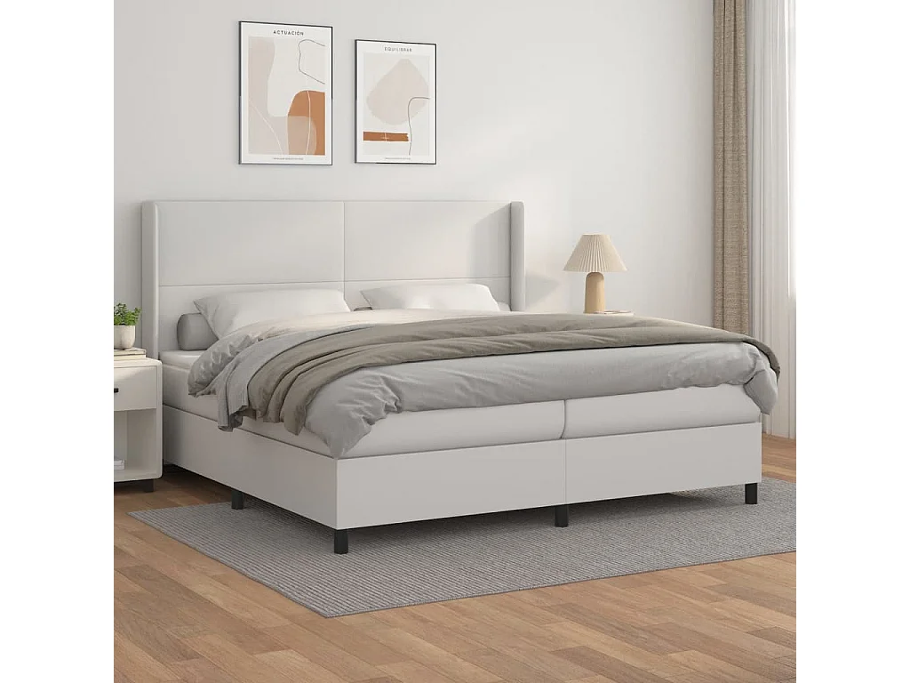 Sommier à lattes de lit avec matelas Blanc 200x200 Similicuir