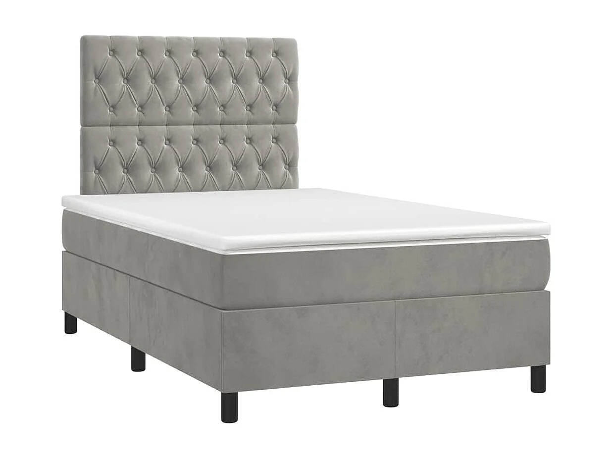 Sommier à lattes de lit et matelas gris clair 120x190 velours