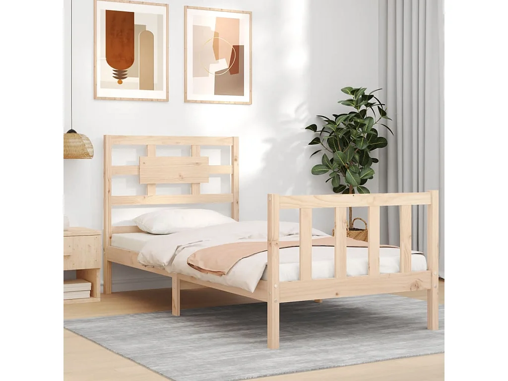 Cadre de lit avec tête de lit 90x200 bois massif