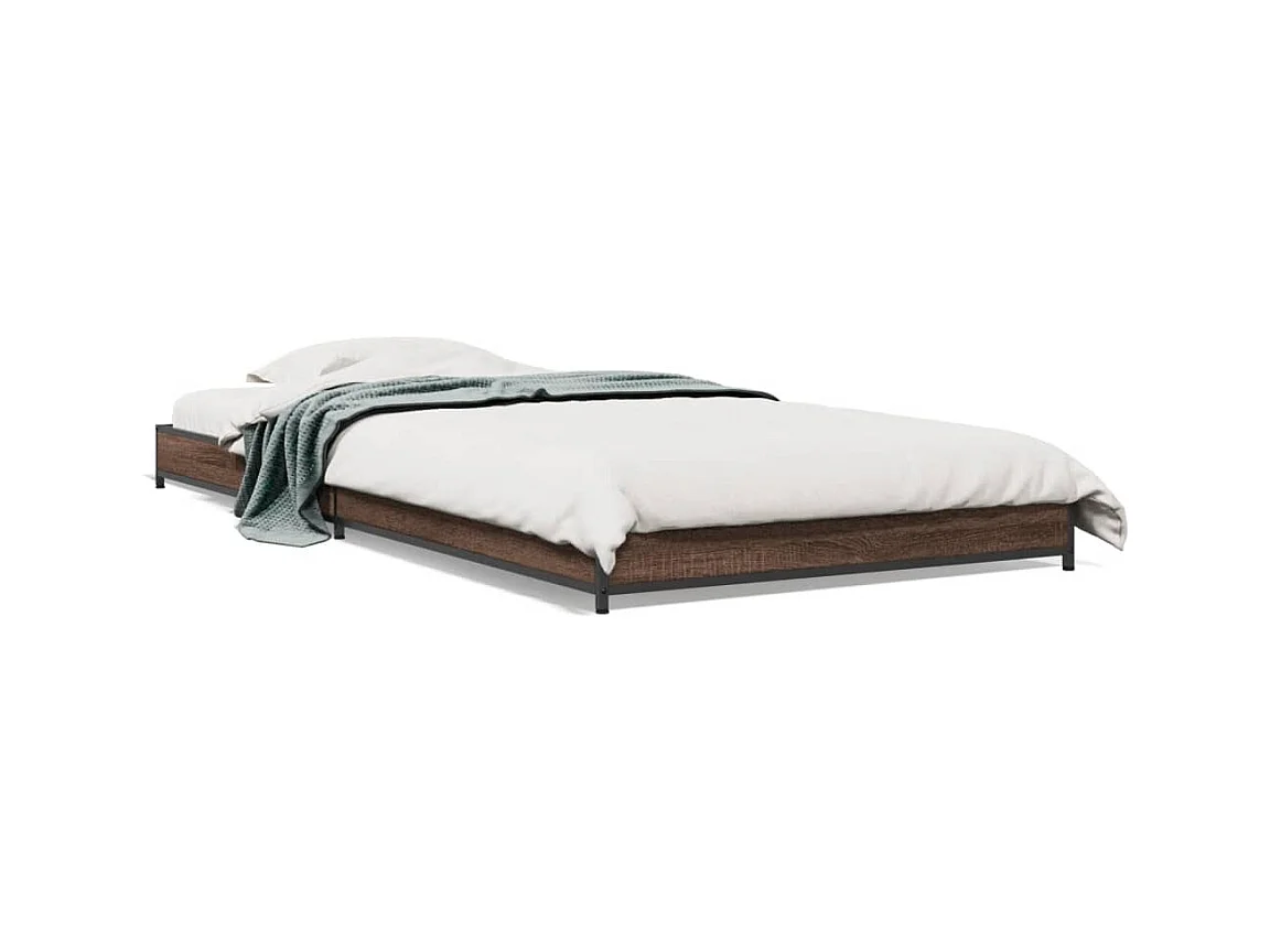 Cadre de lit chêne marron 75x190 bois d'ingénierie et métal