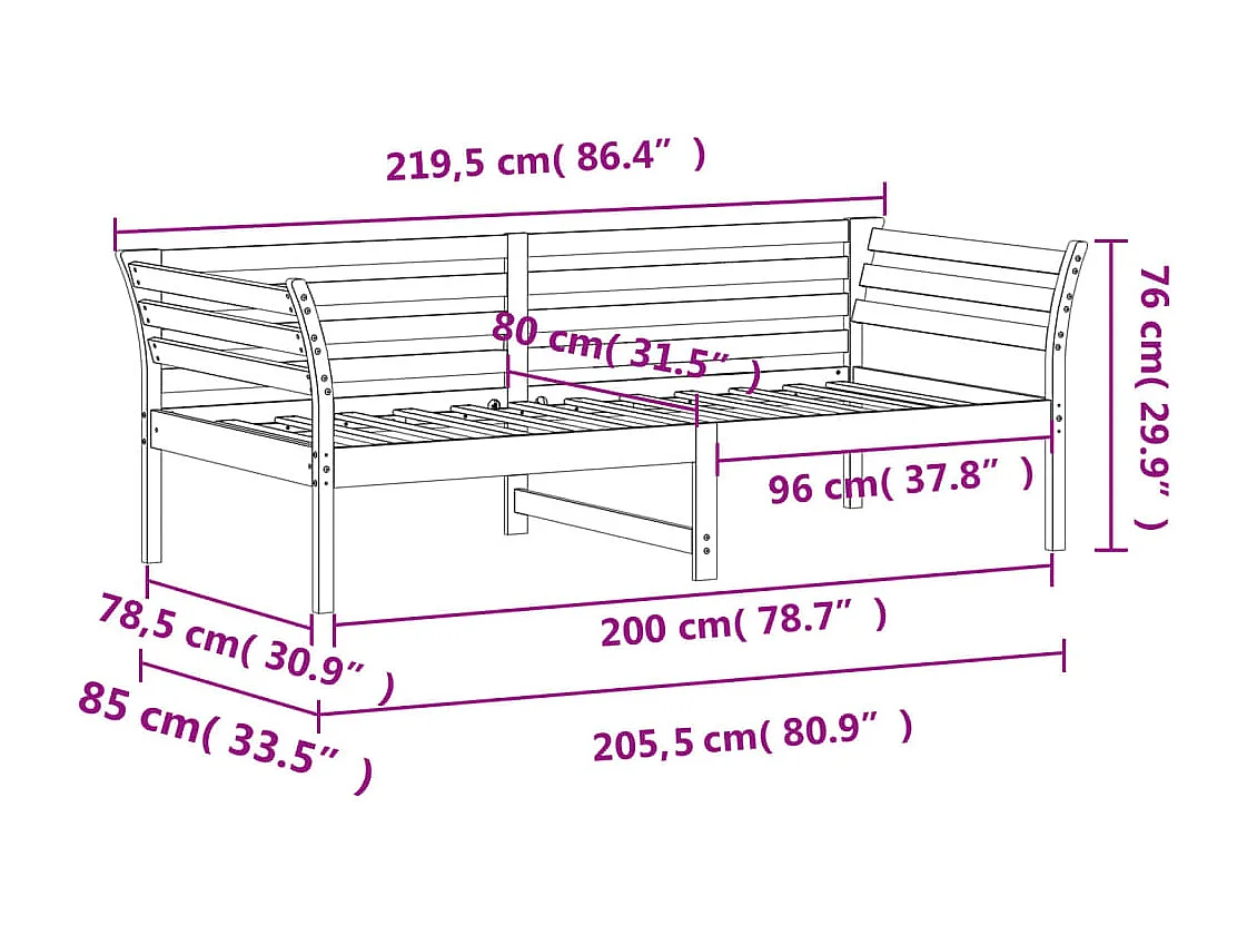 Lit de jour Blanc 80x200 Bois de pin massif