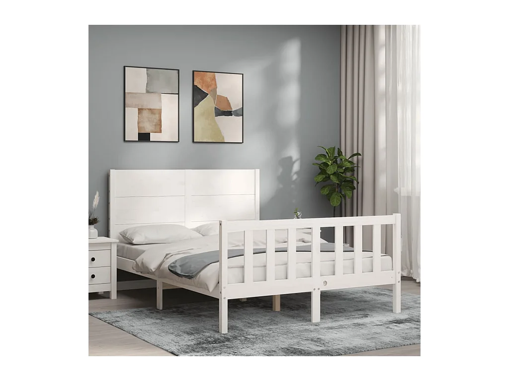 Cadre de lit avec tête de lit blanc 140x190 bois massif