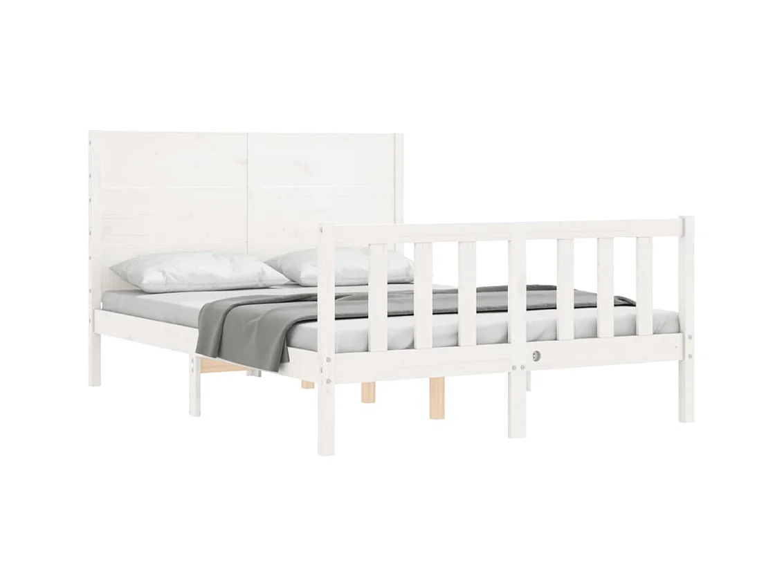 Cadre de lit avec tête de lit blanc 140x190 bois massif