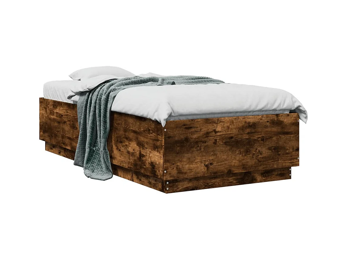 Cadre de lit avec lumières LED chêne fumé 75x190