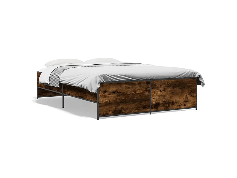 Cadre de lit chêne fumé 135x190 bois d'ingénierie et métal