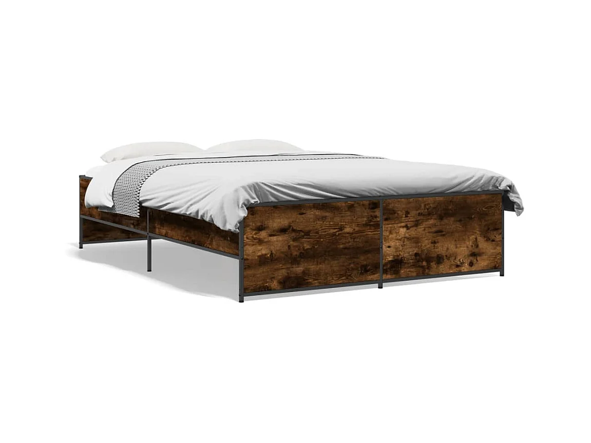 Cadre de lit chêne fumé 135x190 bois d'ingénierie et métal