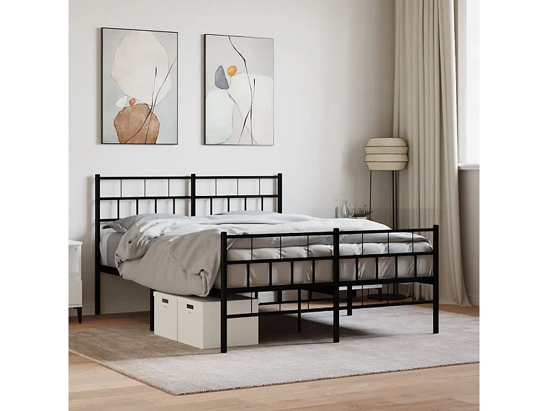 Cadre de lit métal avec tête de lit-pied de lit noir 120x200
