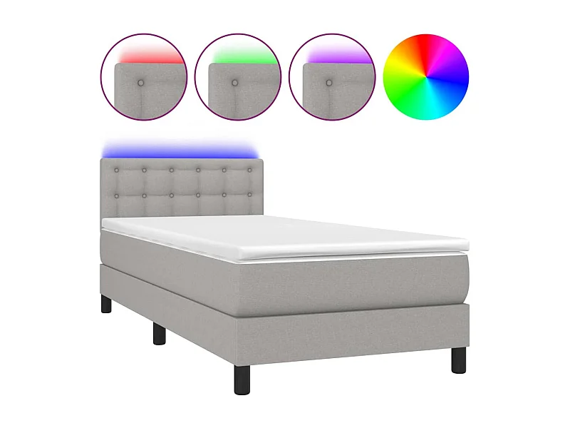 Sommier à lattes de lit avec matelas et LED Gris clair 90x190