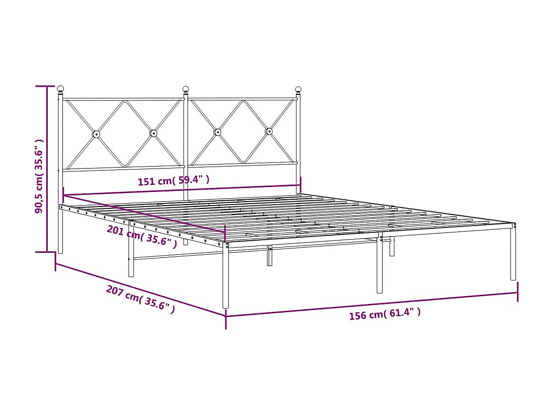 Cadre de lit métal avec tête de lit blanc 150x200