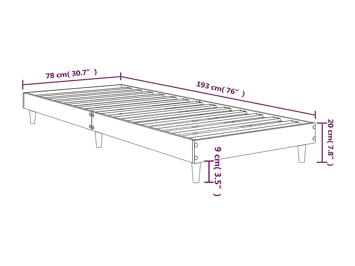 Cadre de lit chêne sonoma 75x190 bois d'ingénierie