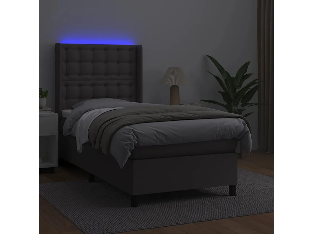 Sommier à lattes de lit matelas LED Gris 90x190 Similicuir