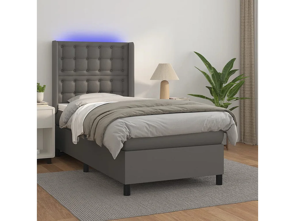 Sommier à lattes de lit matelas LED Gris 90x190 Similicuir