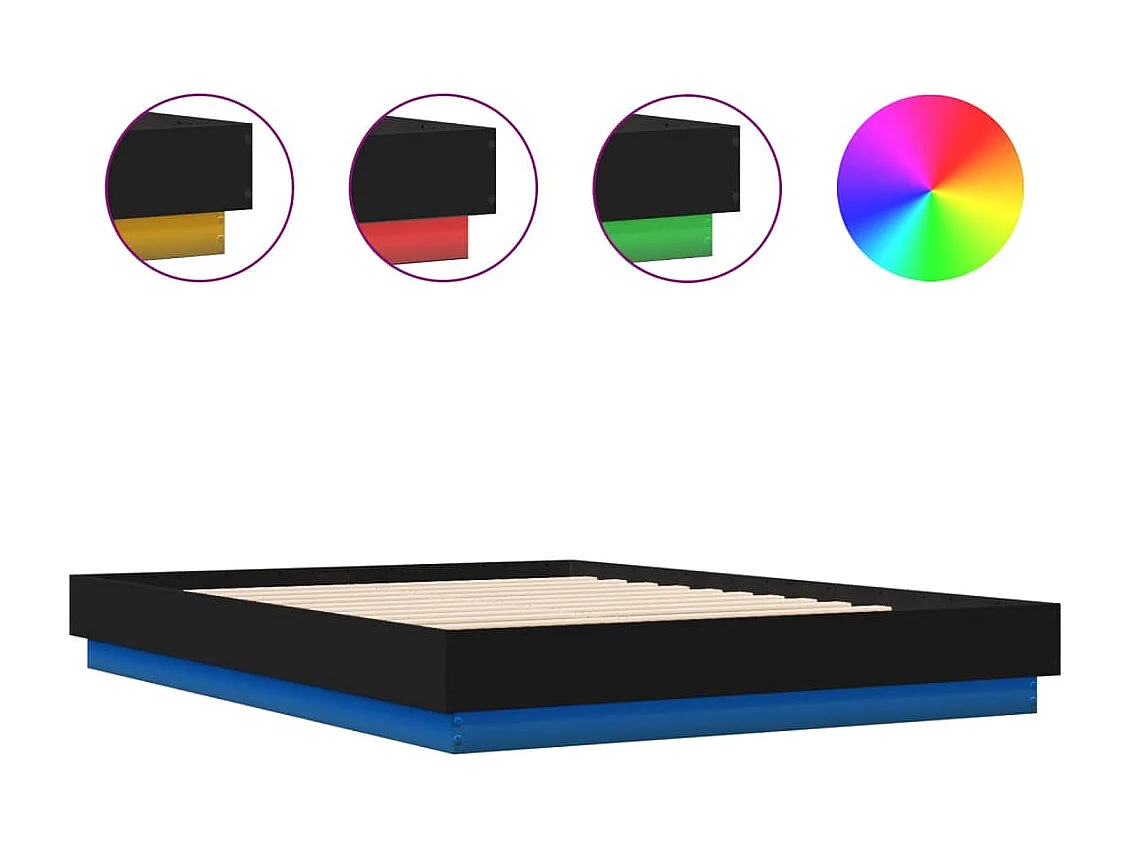 Cadre de lit avec lumières LED noir 150x200