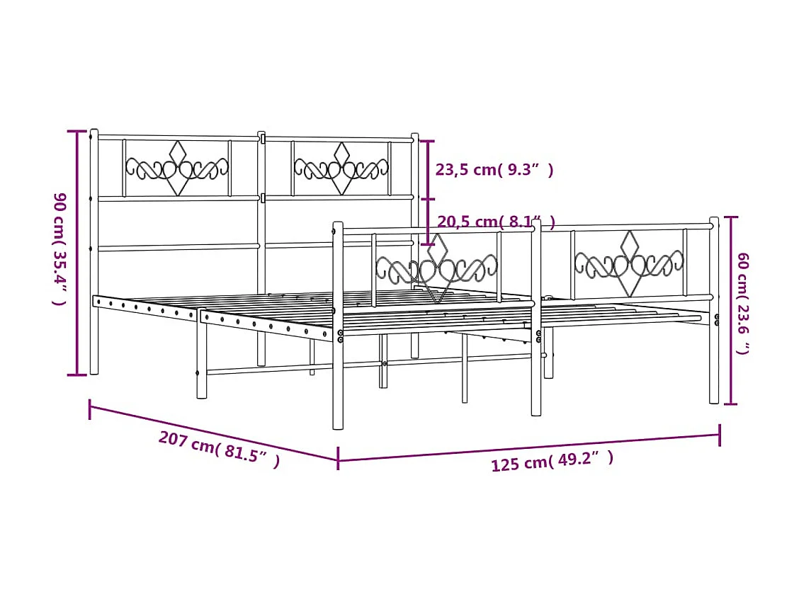 Cadre de lit métal avec tête de lit-pied de lit noir 120x200