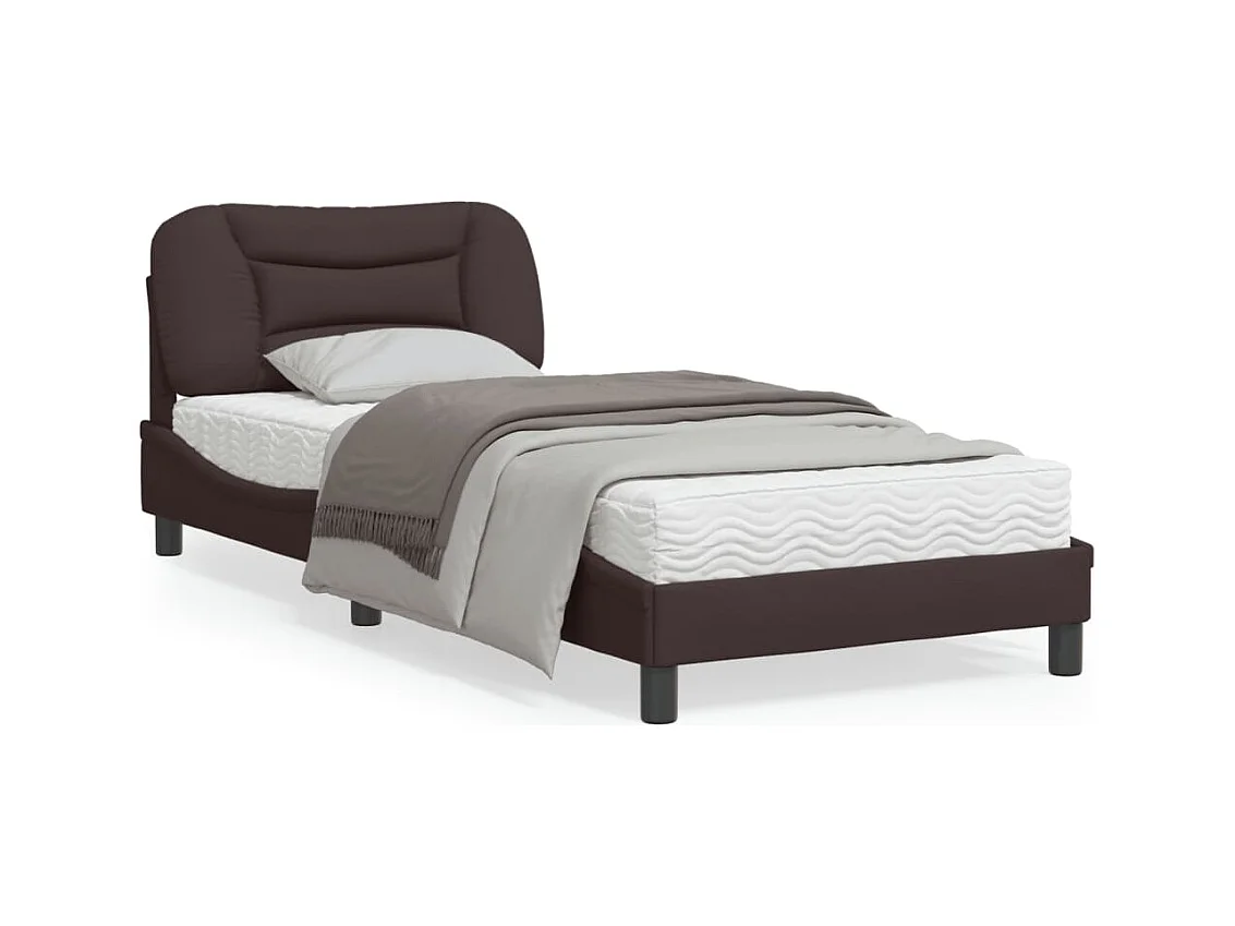 Cadre de lit avec tête de lit Marron foncé 90x200 Tissu