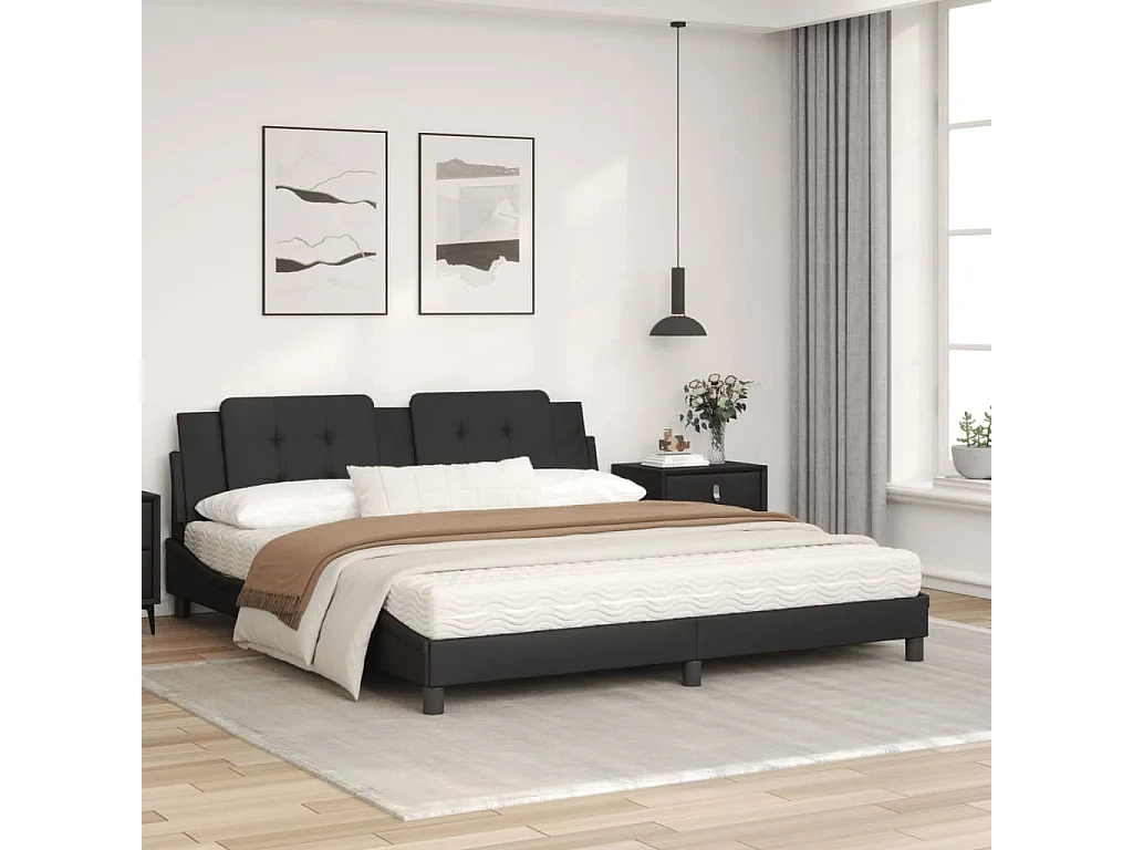 Lit avec matelas noir 180x200 similicuir