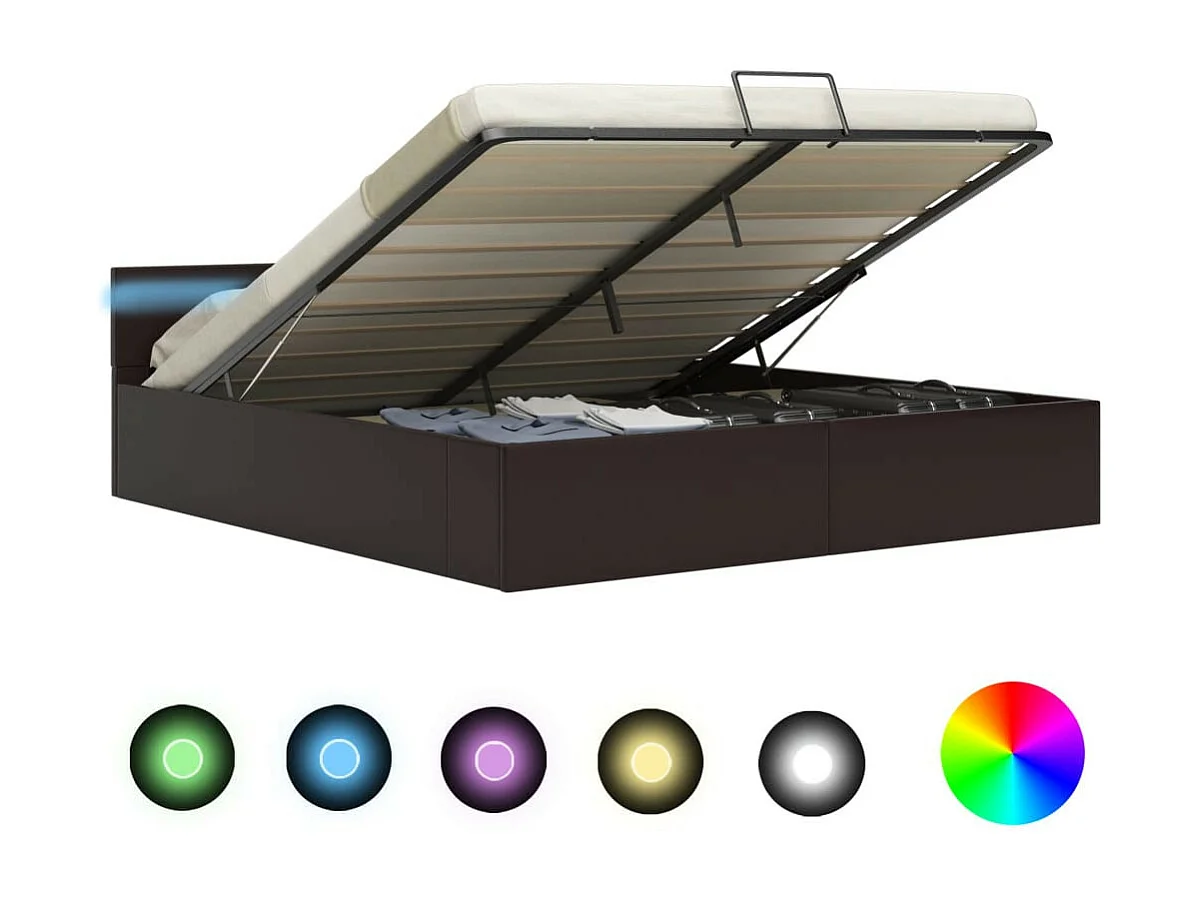 Lit à rangement avec LED Gris Similicuir 160x200