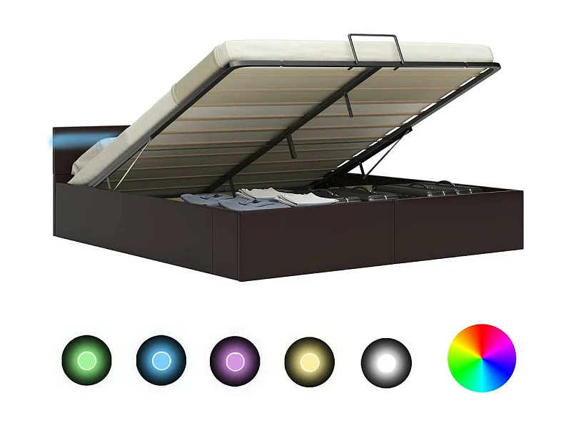 Lit à rangement avec LED Gris Similicuir 160x200