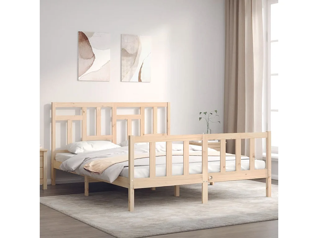 Cadre de lit avec tête de lit 160x200 bois massif