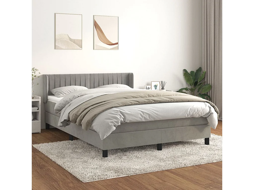 Sommier à lattes de lit et matelas Gris clair 140x190 Velours