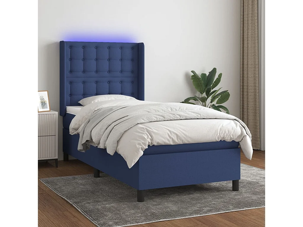 Sommier à lattes de lit matelas et LED Bleu 80x200 Tissu