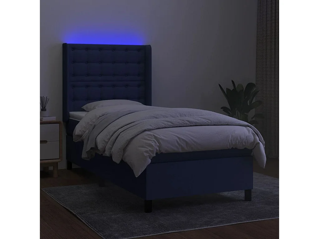 Sommier à lattes de lit matelas et LED Bleu 80x200 Tissu