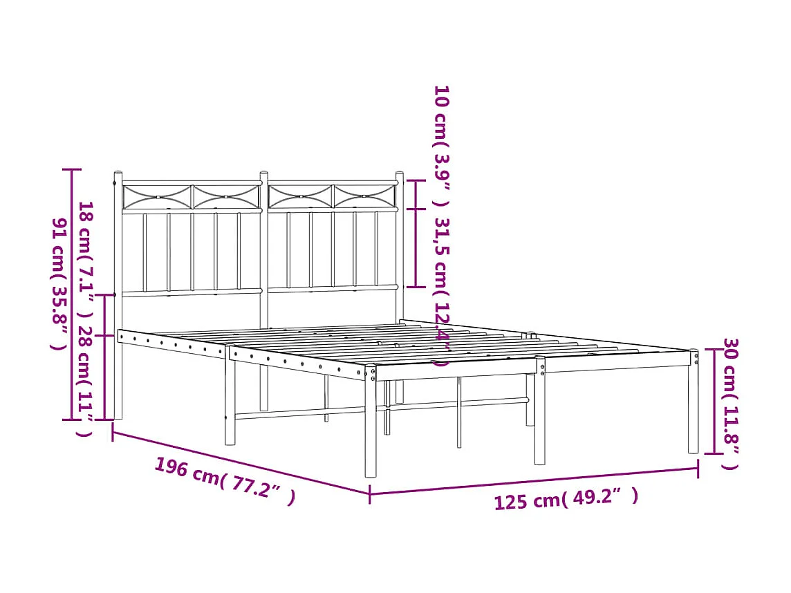 Cadre de lit métal avec tête de lit noir 120x190