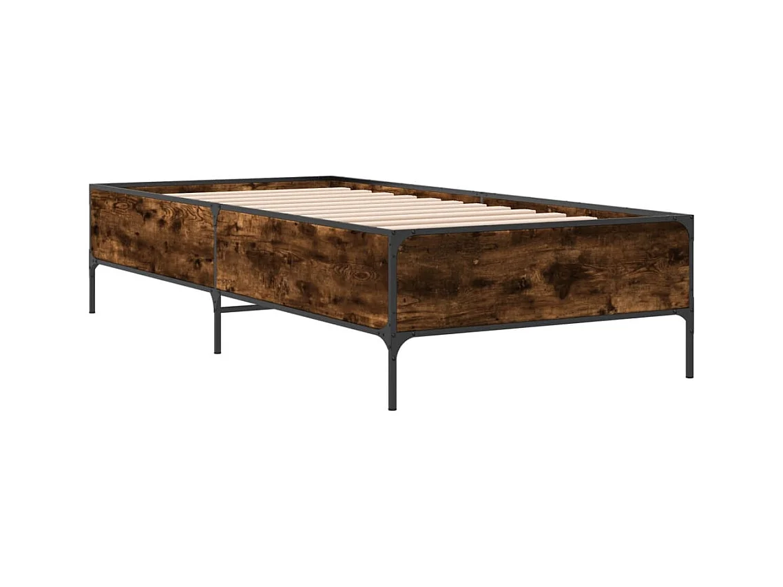 Cadre de lit chêne fumé 90x200 bois d'ingénierie et métal