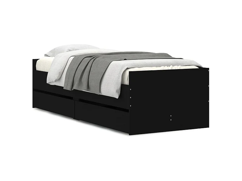 Cadre de lit avec tiroirs noir 90x190