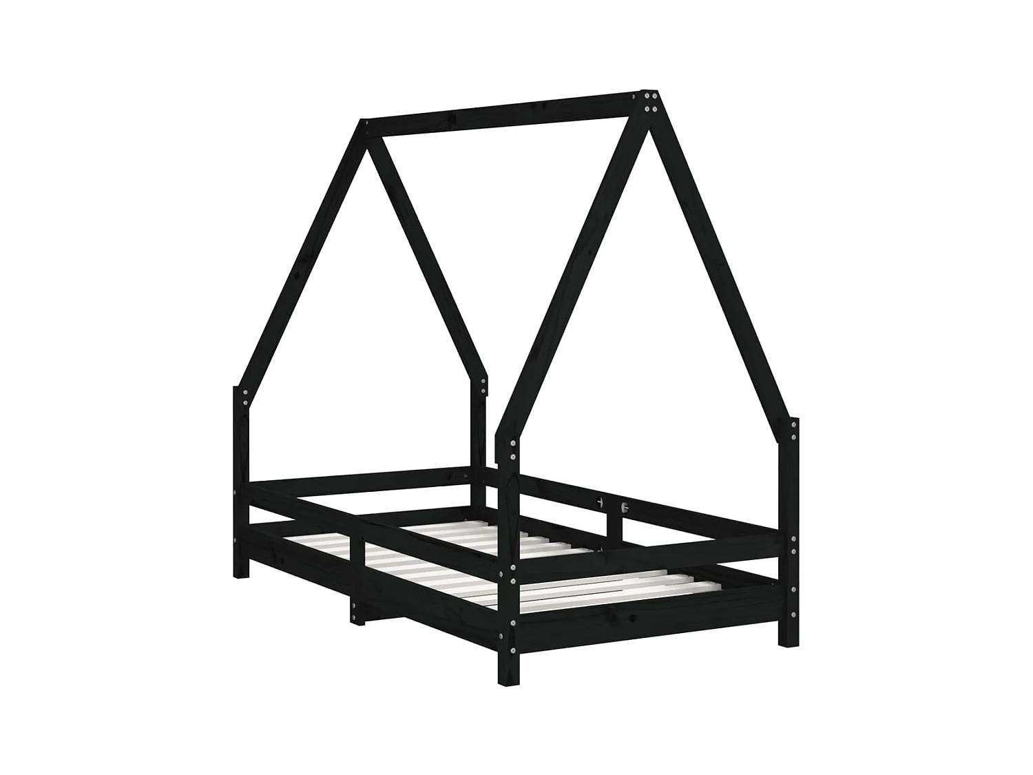 Cadre de lit pour enfant noir 80x160 bois de pin massif