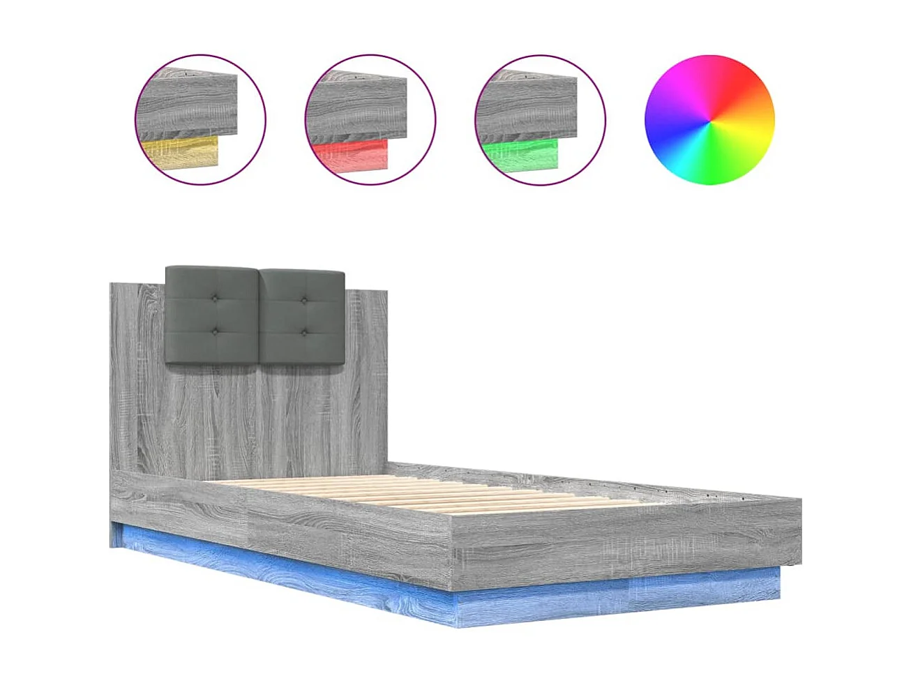 Cadre de lit tête de lit et lumières LED sonoma gris 75x190