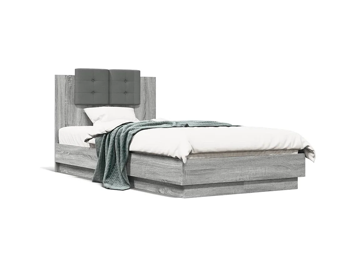 Cadre de lit tête de lit et lumières LED sonoma gris 75x190