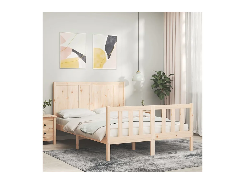 Bedframe met hoofdbord massief hout 140x190 cm