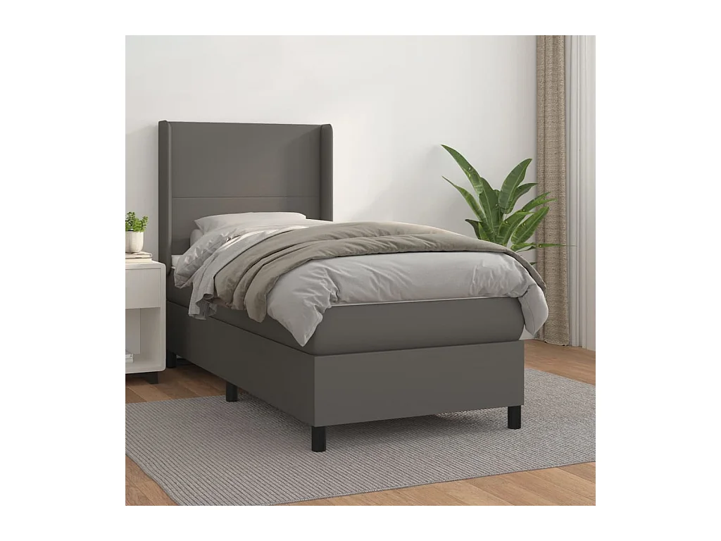 Sommier à lattes de lit avec matelas Gris 80x200 Similicuir