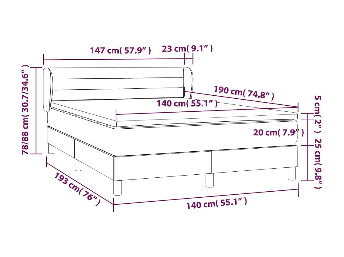 Sommier à lattes de lit avec matelas Taupe 140x190 Tissu
