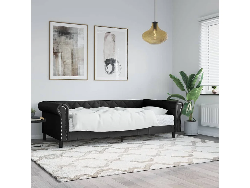 Lit de jour avec matelas noir 90x200 similicuir