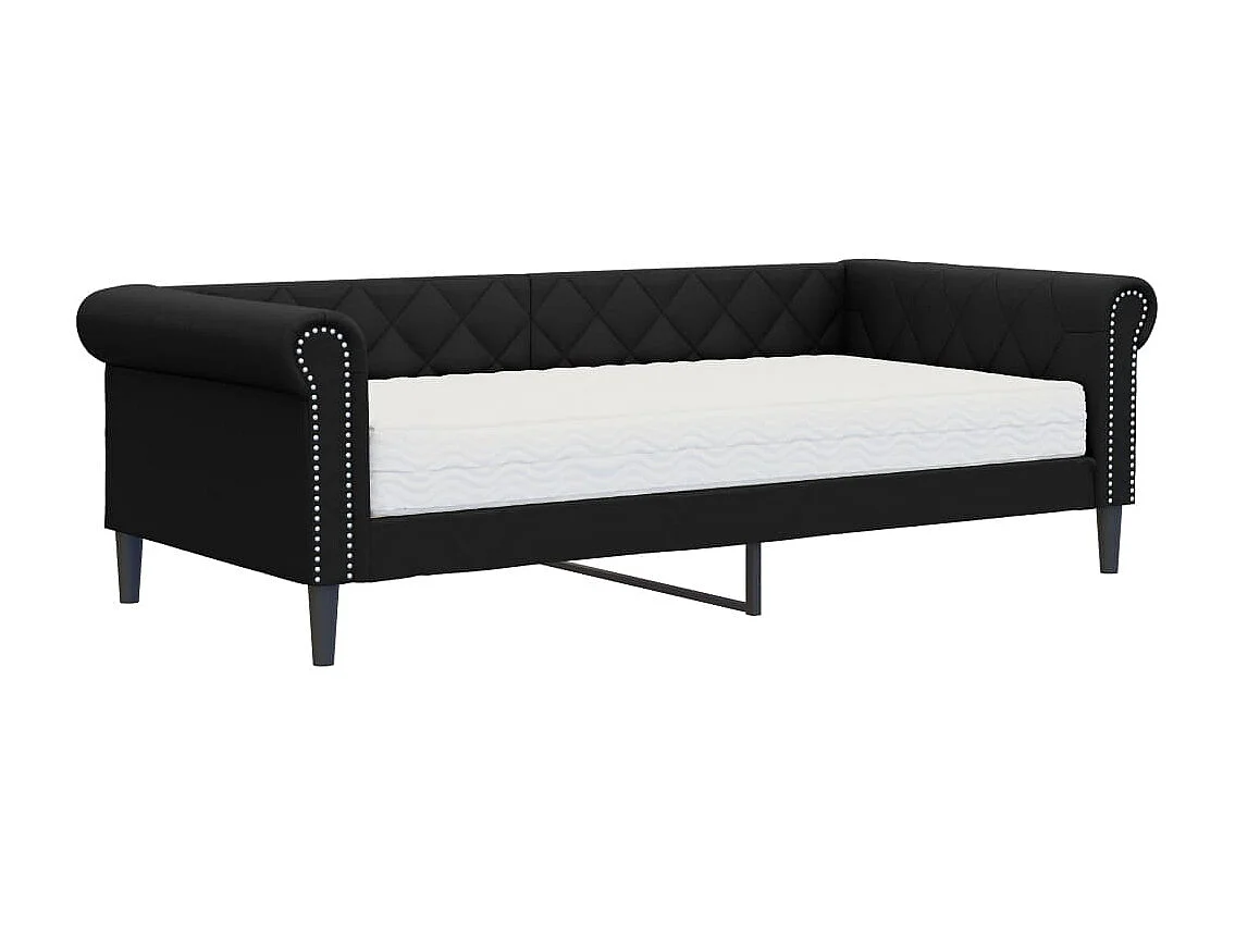 Lit de jour avec matelas noir 90x200 similicuir