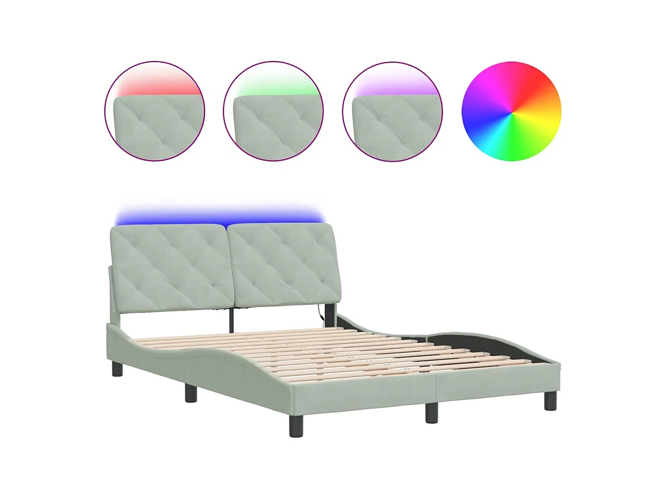 Cadre de lit avec lumières LED gris clair 140x190 velours