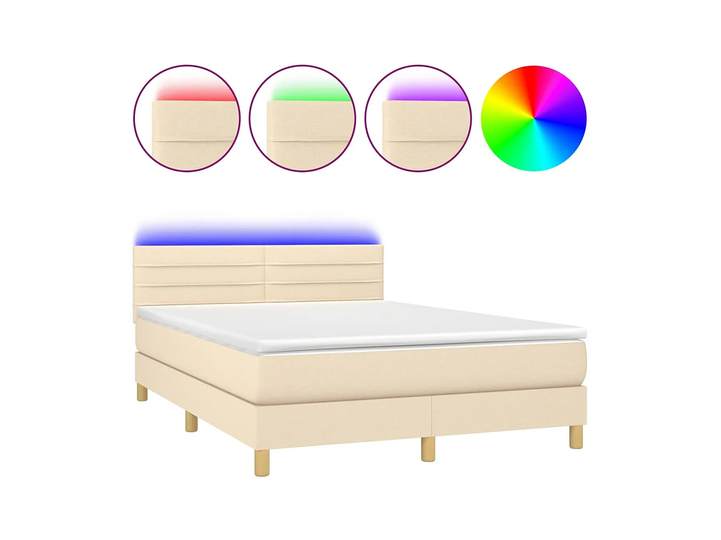 Sommier à lattes de lit avec matelas LED Crème 140x190 Tissu