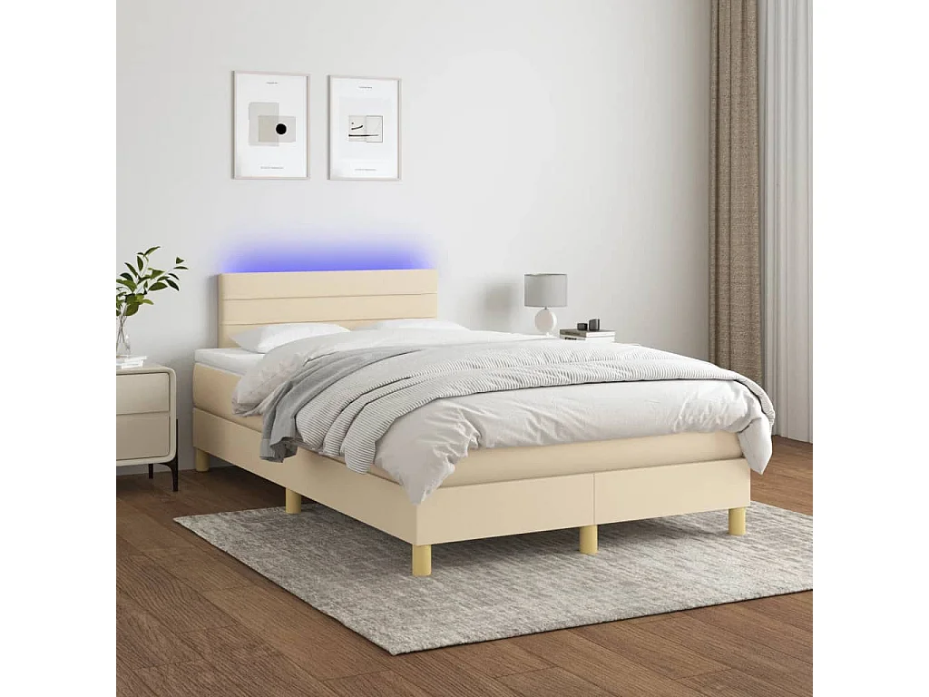 Sommier à lattes de lit matelas et LED crème 120x190 tissu