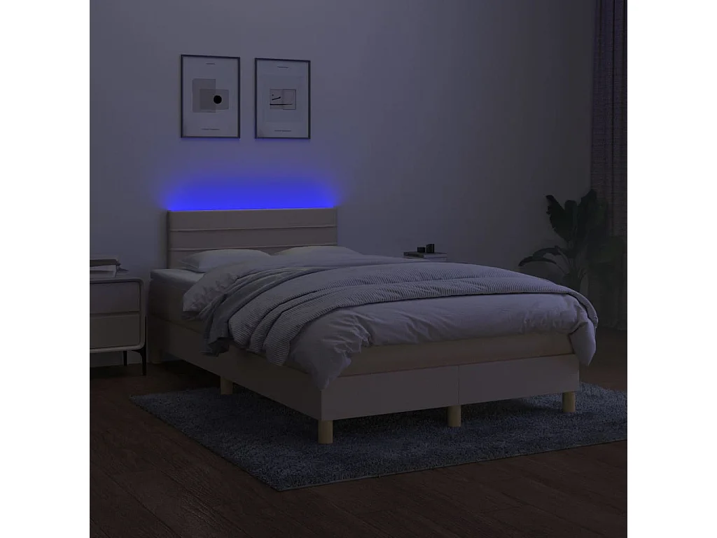 Sommier à lattes de lit matelas et LED crème 120x190 tissu