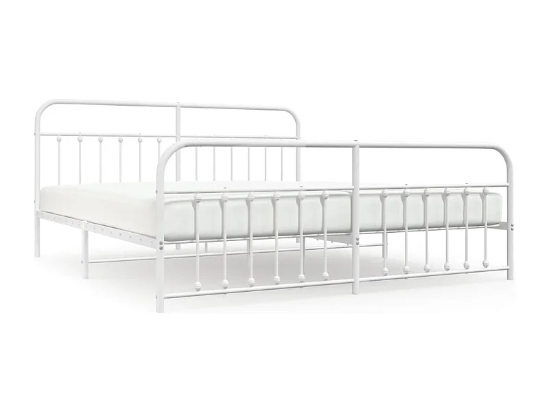 Cadre de lit métal avec tête de lit-pied de lit blanc 193x203