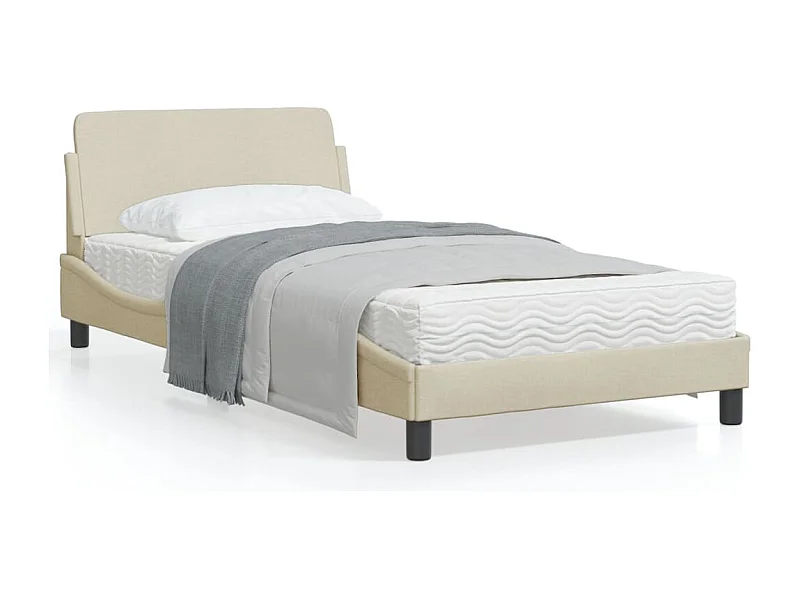 Cadre de lit avec tête de lit Crème 100x200 Tissu